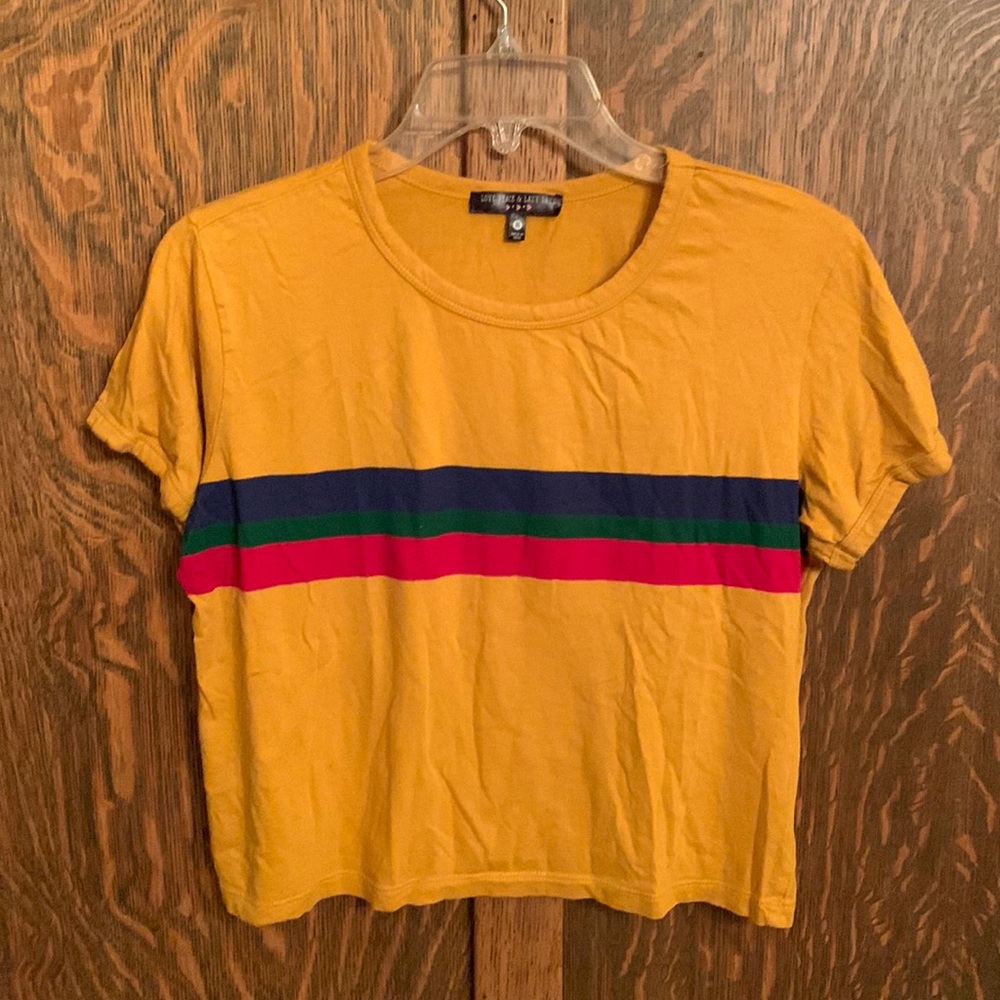Love Peace and Lazy Days boho striped crop top medium M